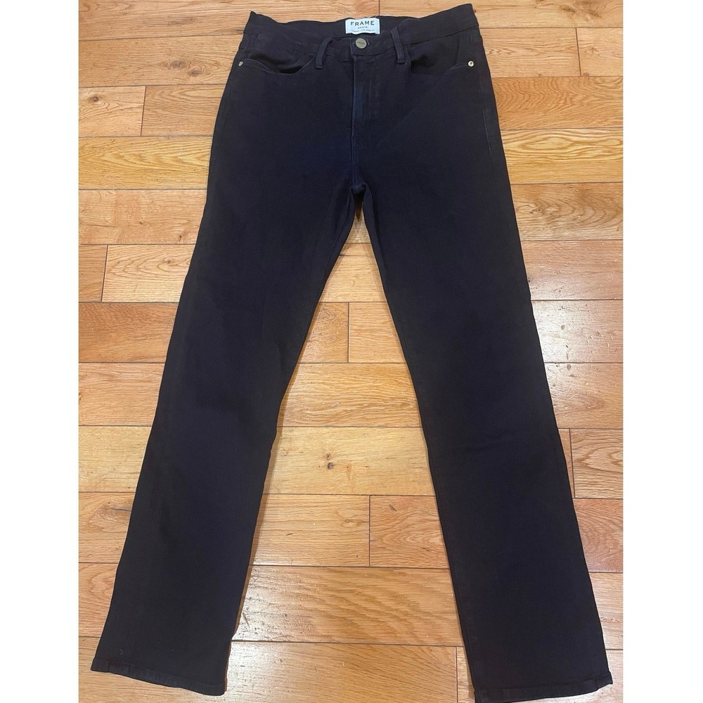Frame Le High Straight Black Denim Jeans High Rise Ankle Size 30